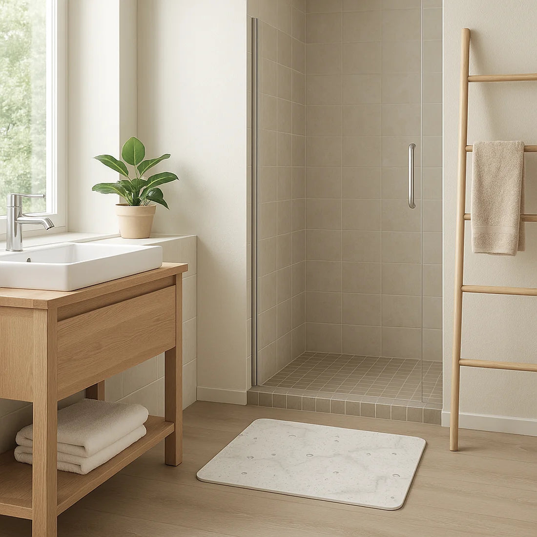 Diatomite Stone Bath Mat 40x60 cm - Super Absorbent and Quick Drying Non-Slip Design for Bathroom Safety and Hygiene, Easy to Clean with Modern Aesthetic.