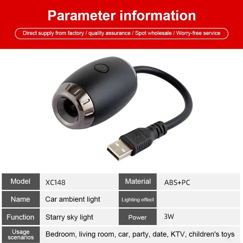 Mini Proyector LED Ambiental para Coche o Habitación con Enfoque Ajustable y Efecto Atmosférico