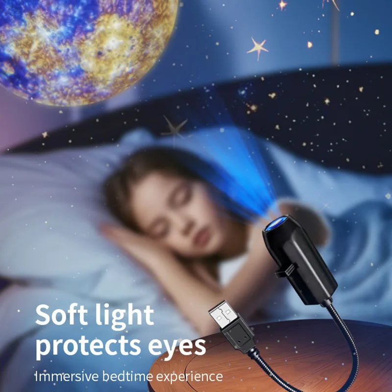 Lámpara Proyectora Galaxy USB – Luz Nocturna Giratoria para Techo y Pared